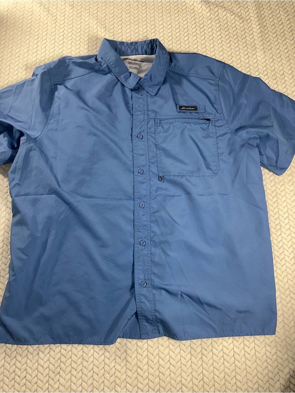 Eddie Bauer Performance Shirt Mens XXL Light Blue Short Sleeve Button Down Mesh